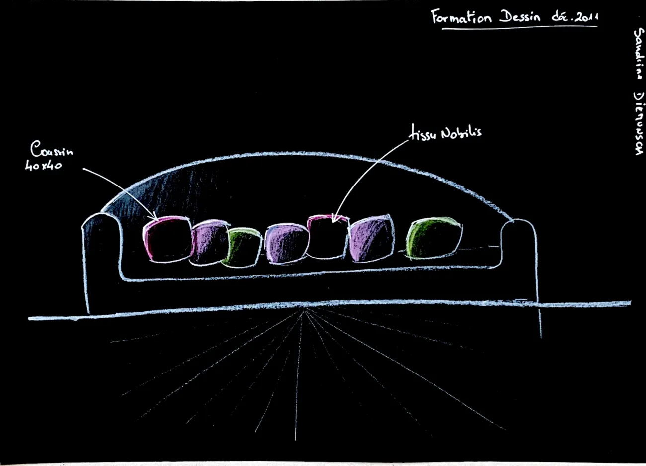 Croquis de canapé et de coussins