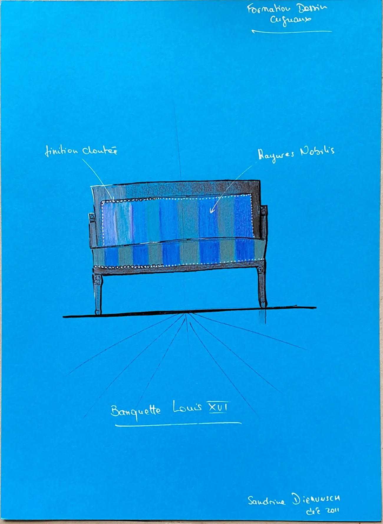Étude d'une banquette Louis XVI bleue