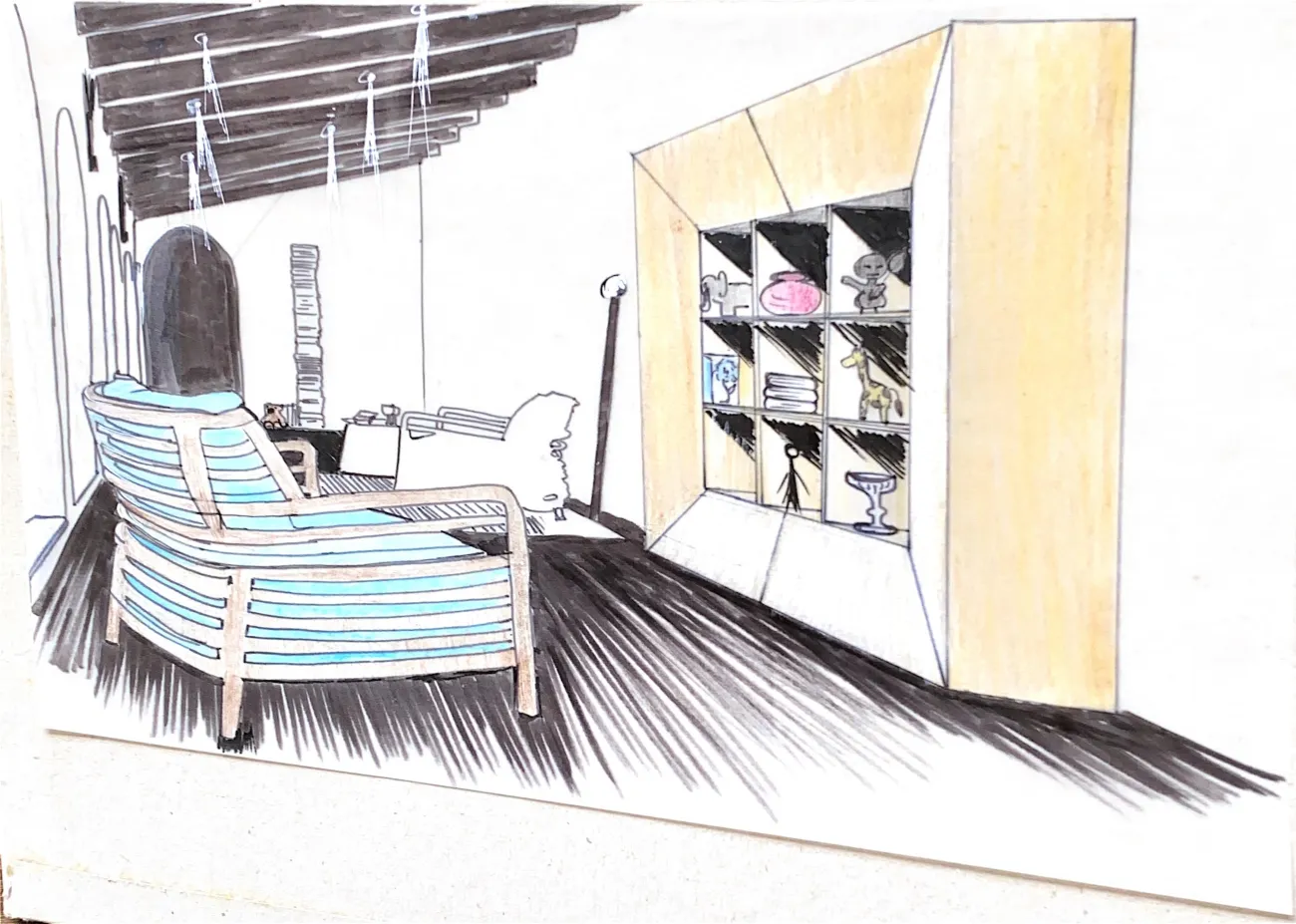Étude d'intérieur avec fauteuil rayé