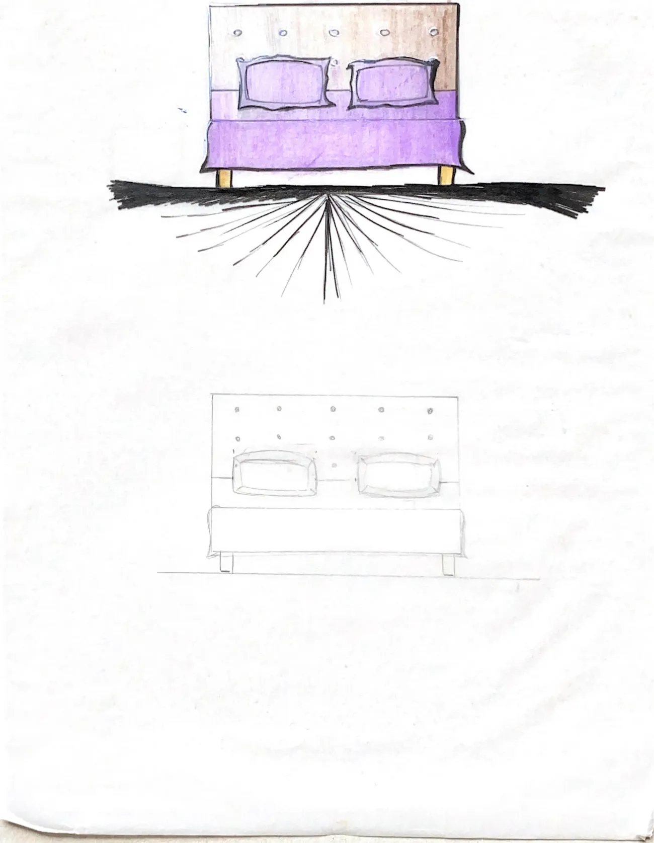 Croquis d'une tête de lit violette
