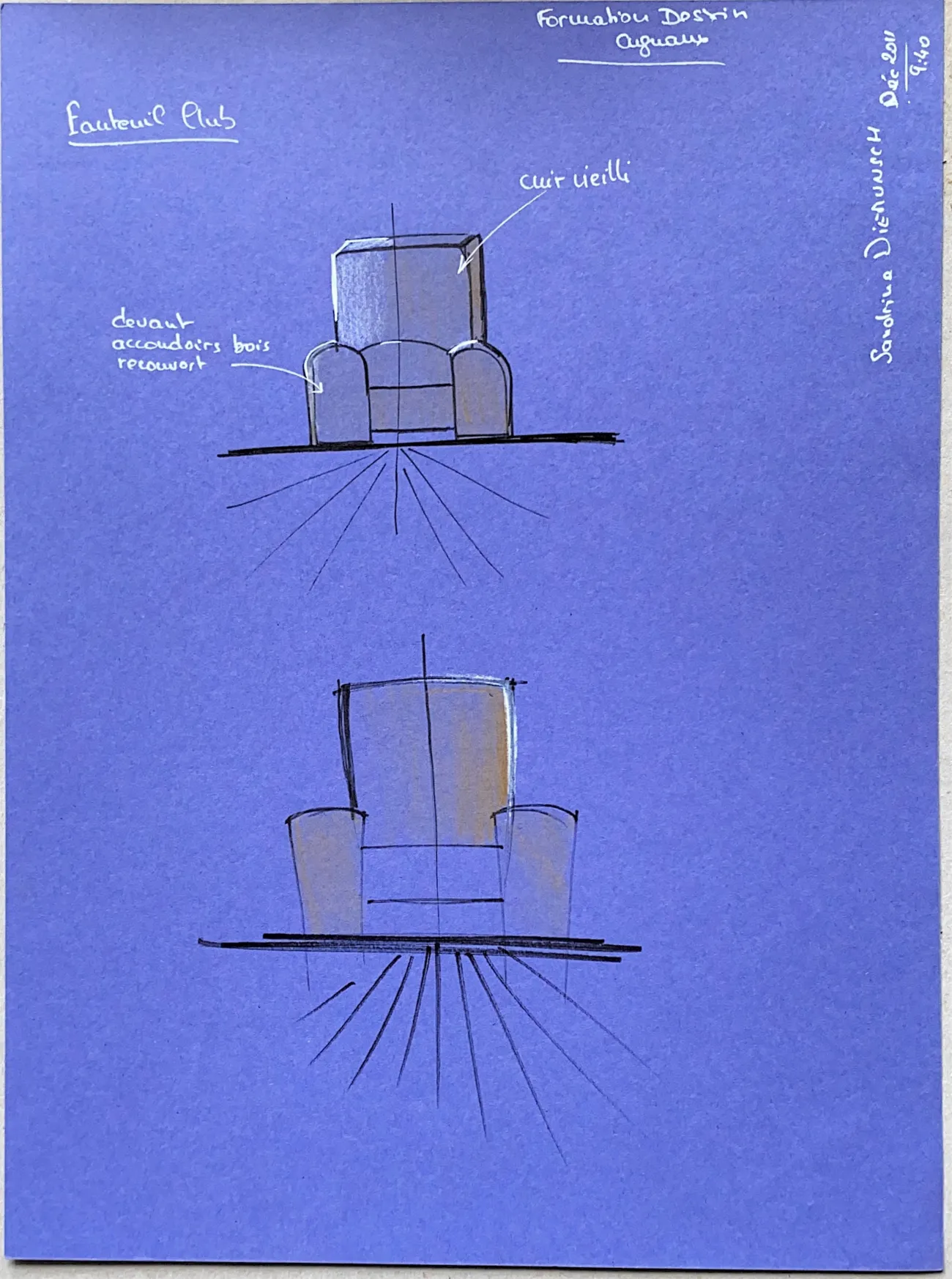 Dessin d'un fauteuil club en cuir