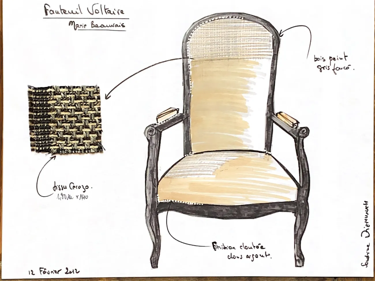 Croquis d'un fauteuil Voltaire