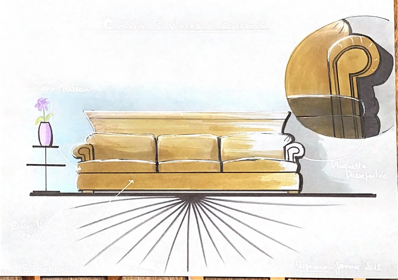 Étude d'un canapé trois places et d'un fauteuil